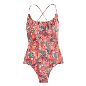 J.Crew Playa Rockaway Oceanic Beach Print Ruched Halter Neck One Piece Swimsuit